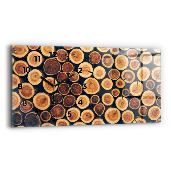 Horizontální hodiny na skle Dřevo