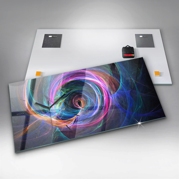 Horizontální hodiny na skle Barevný fraktál