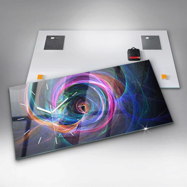 Horizontální hodiny na skle Barevný fraktál