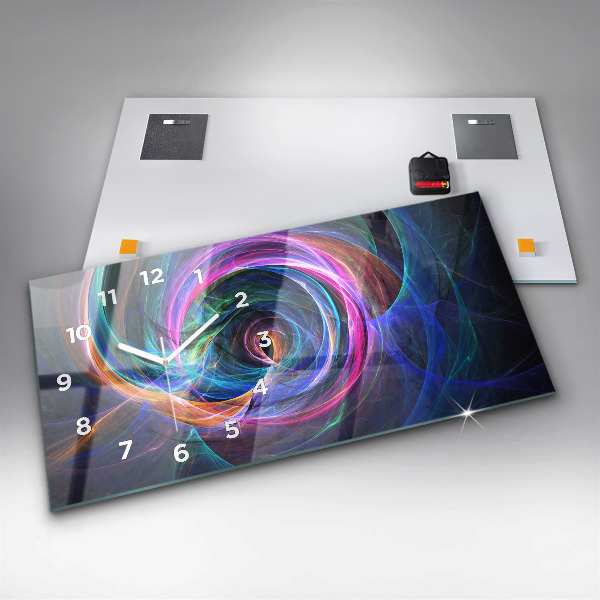 Horizontální hodiny na skle Barevný fraktál