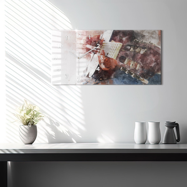 Horizontální hodiny na skle Vizualizace kytary