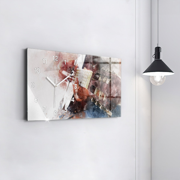 Horizontální hodiny na skle Vizualizace kytary