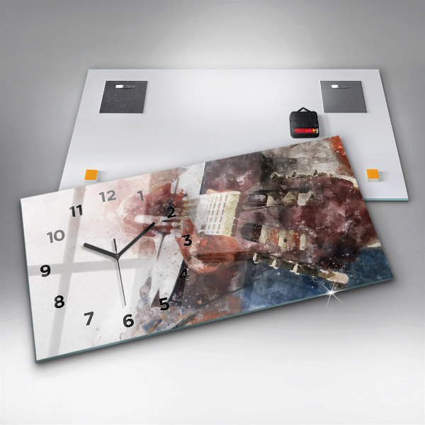 Horizontální hodiny na skle Vizualizace kytary