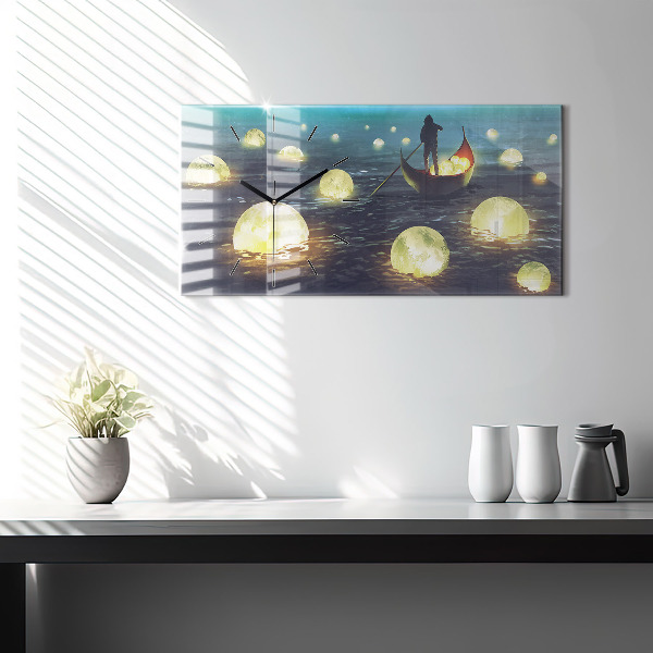 Horizontální hodiny na skle Abstrakce