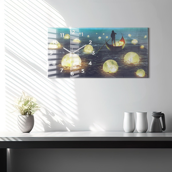 Horizontální hodiny na skle Abstrakce
