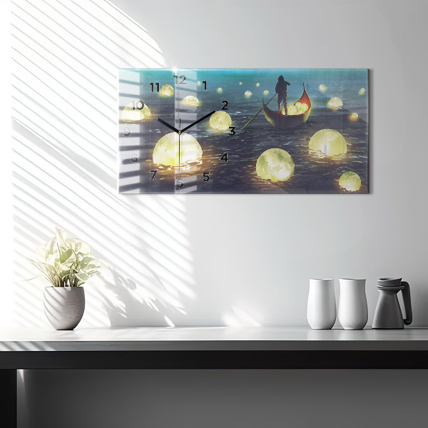 Horizontální hodiny na skle Abstrakce