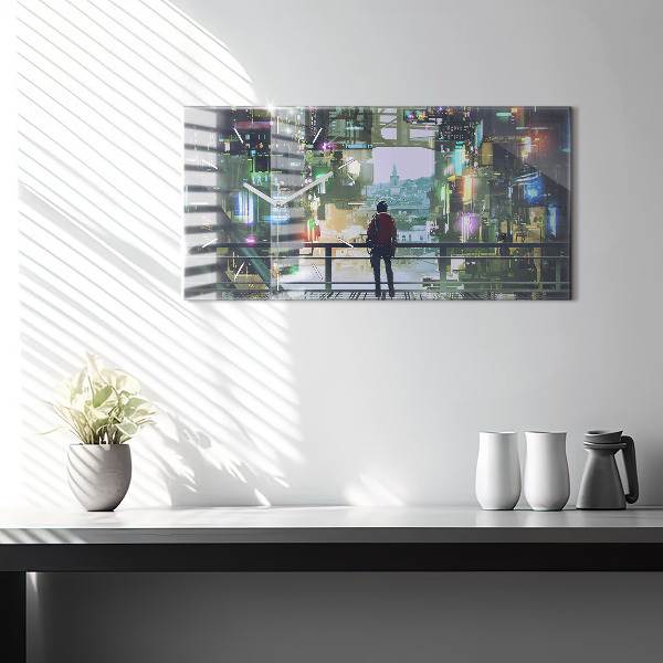 Horizontální hodiny na skle Kybernetický punk