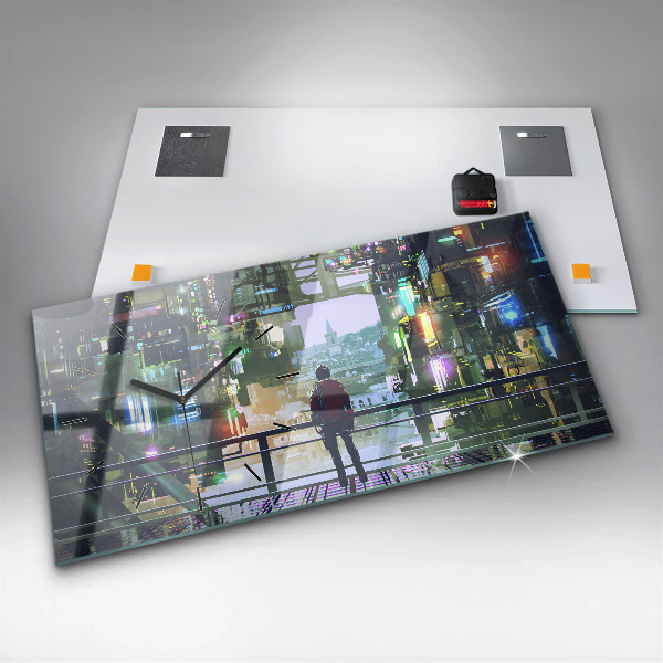 Horizontální hodiny na skle Kybernetický punk