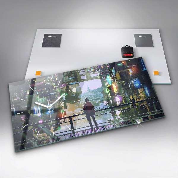 Horizontální hodiny na skle Kybernetický punk