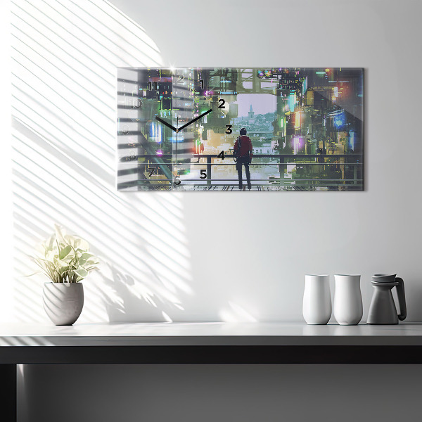 Horizontální hodiny na skle Kybernetický punk