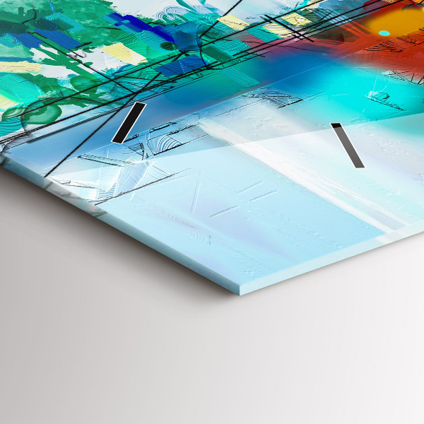 Horizontální hodiny na skle Abstraktní olejová krajina