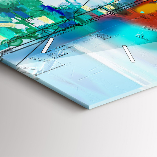 Horizontální hodiny na skle Abstraktní olejová krajina