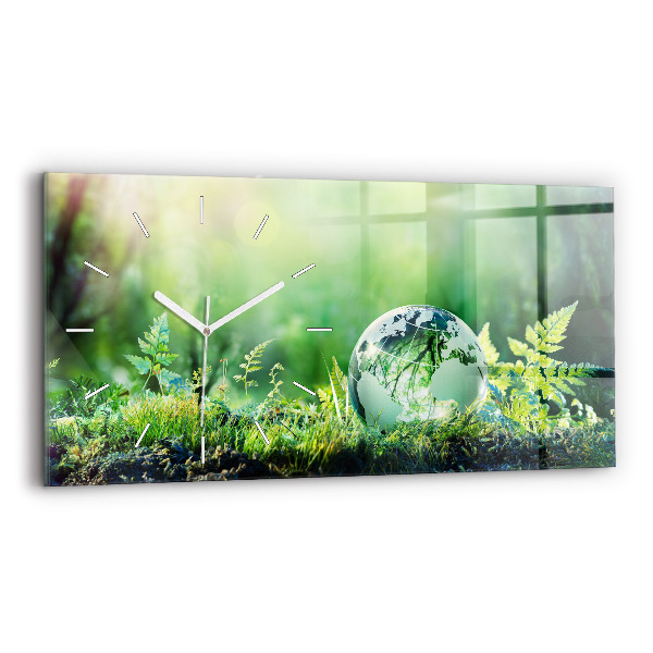Horizontální hodiny na skle Zeměkoule