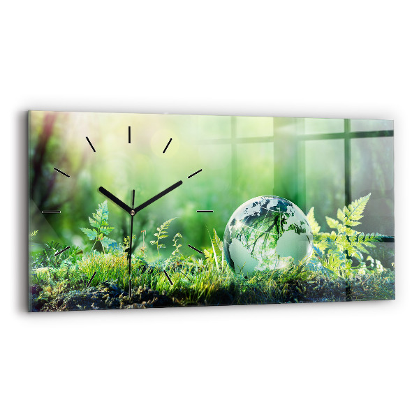 Horizontální hodiny na skle Zeměkoule