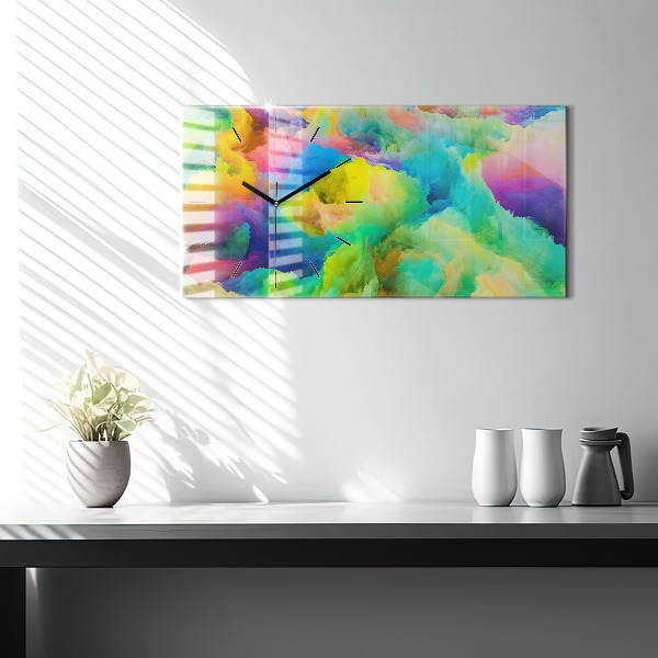 Horizontální skleněné hodiny na stěnu Fraktální textura