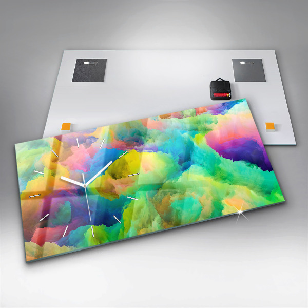 Horizontální skleněné hodiny na stěnu Fraktální textura