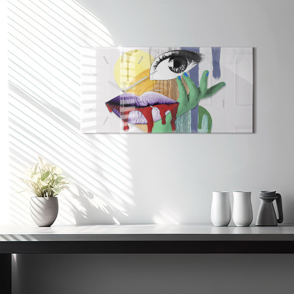 Horizontální skleněné hodiny na stěnu Surrealistická koláž