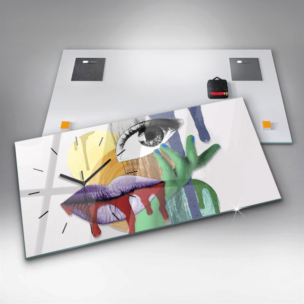 Horizontální skleněné hodiny na stěnu Surrealistická koláž