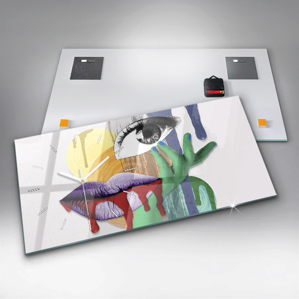 Horizontální skleněné hodiny na stěnu Surrealistická koláž