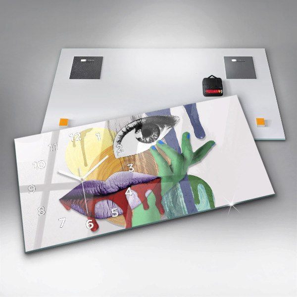 Horizontální skleněné hodiny na stěnu Surrealistická koláž
