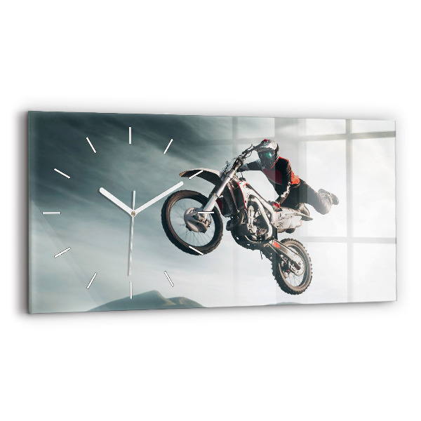 Horizontální skleněné hodiny na stěnu Motorka v adrenalinovém stylu