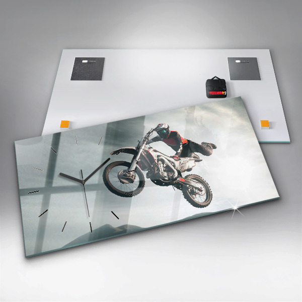 Horizontální skleněné hodiny na stěnu Motorka v adrenalinovém stylu
