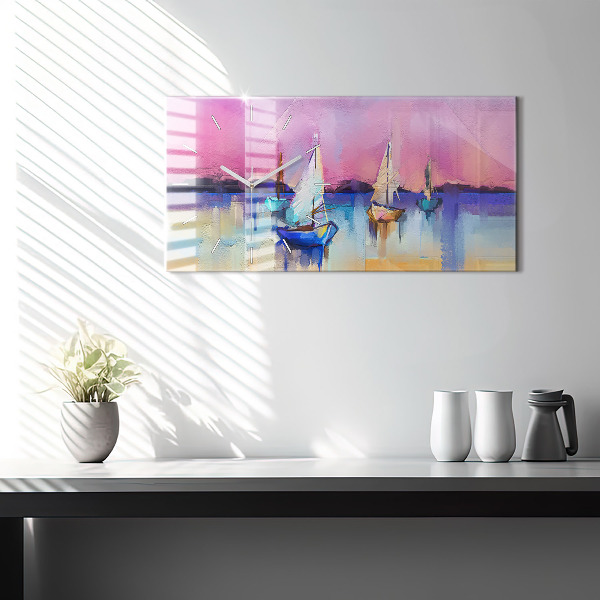 Horizontální skleněné hodiny na stěnu Mořská krajina