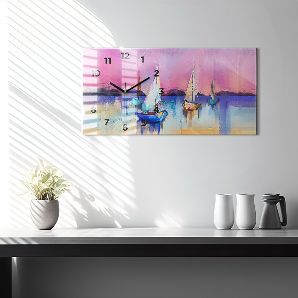 Horizontální skleněné hodiny na stěnu Mořská krajina