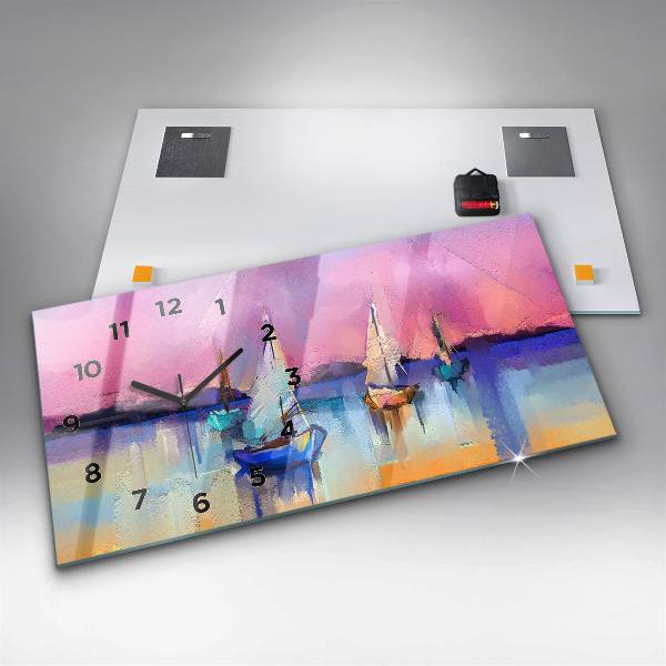 Horizontální skleněné hodiny na stěnu Mořská krajina