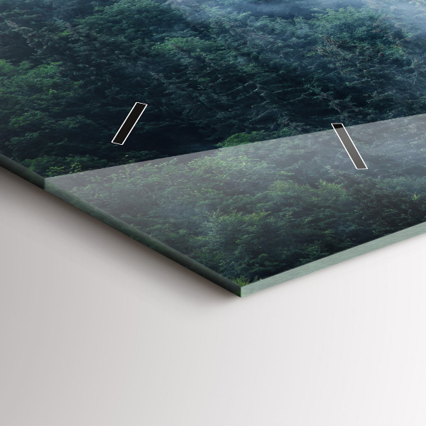 Horizontální skleněné hodiny na stěnu Mlhavá horská krajina