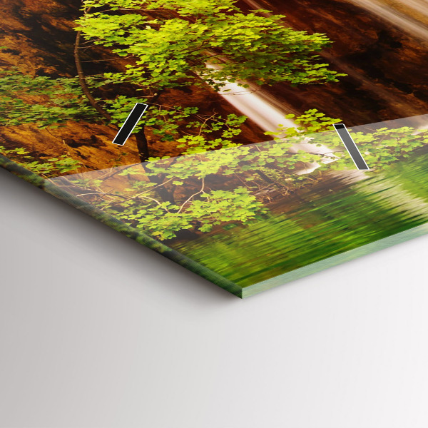 Horizontální skleněné hodiny na stěnu Pohled na vodopád