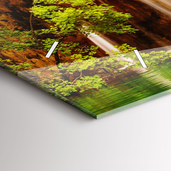 Horizontální skleněné hodiny na stěnu Pohled na vodopád