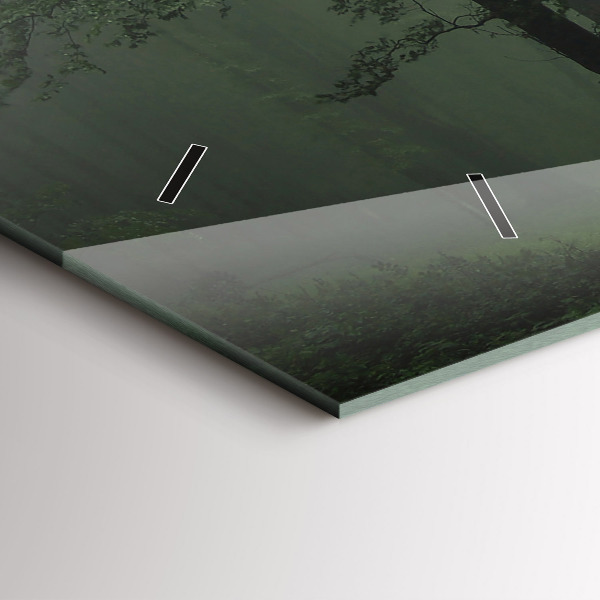 Horizontální hodiny na skle Mlžný les po ránu