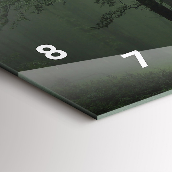 Horizontální hodiny na skle Mlžný les po ránu