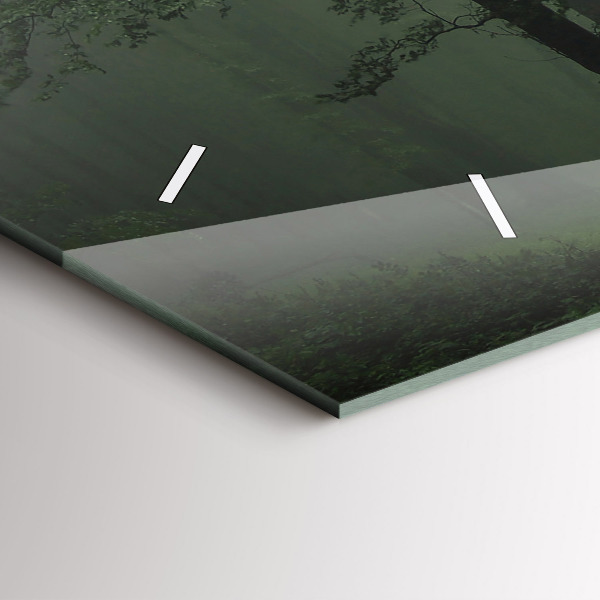 Horizontální hodiny na skle Mlžný les po ránu