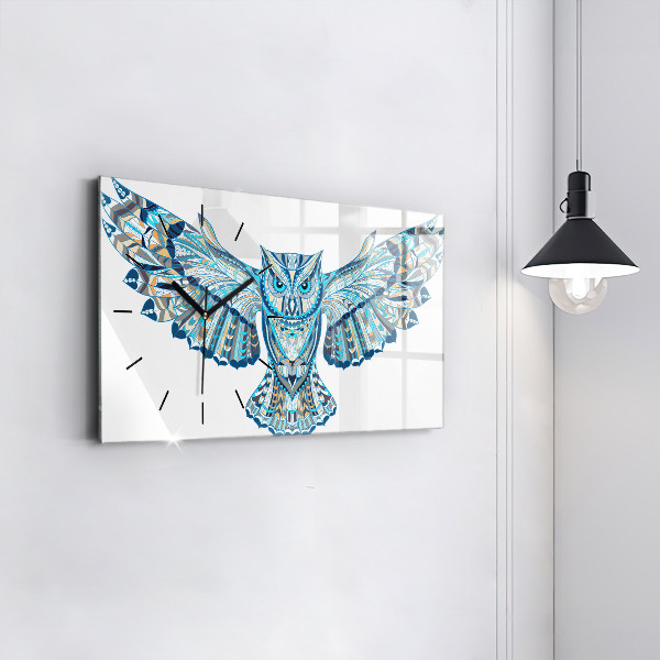 Horizontální skleněné hodiny na stěnu Sova v letu