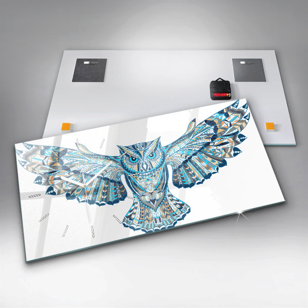 Horizontální skleněné hodiny na stěnu Sova v letu