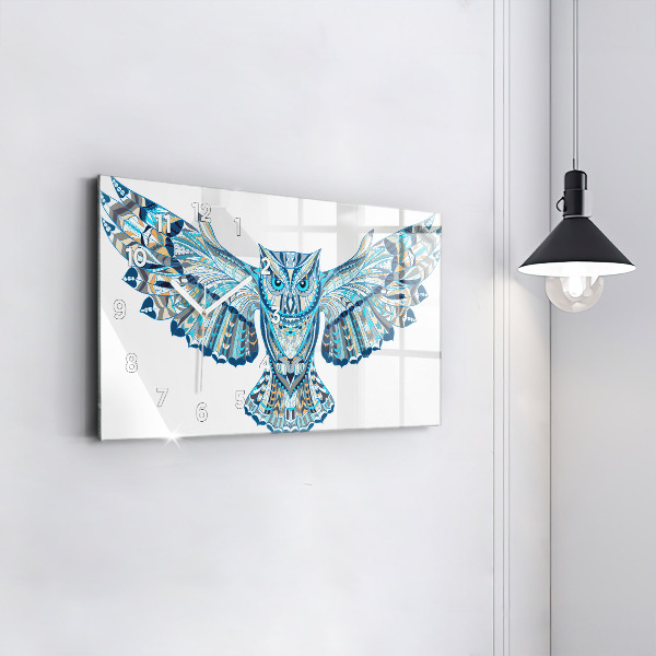 Horizontální skleněné hodiny na stěnu Sova v letu