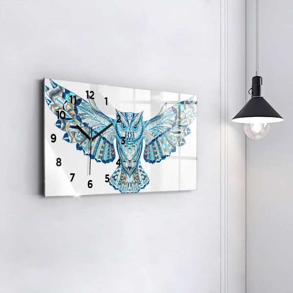 Horizontální skleněné hodiny na stěnu Sova v letu