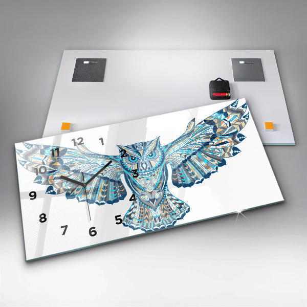 Horizontální skleněné hodiny na stěnu Sova v letu