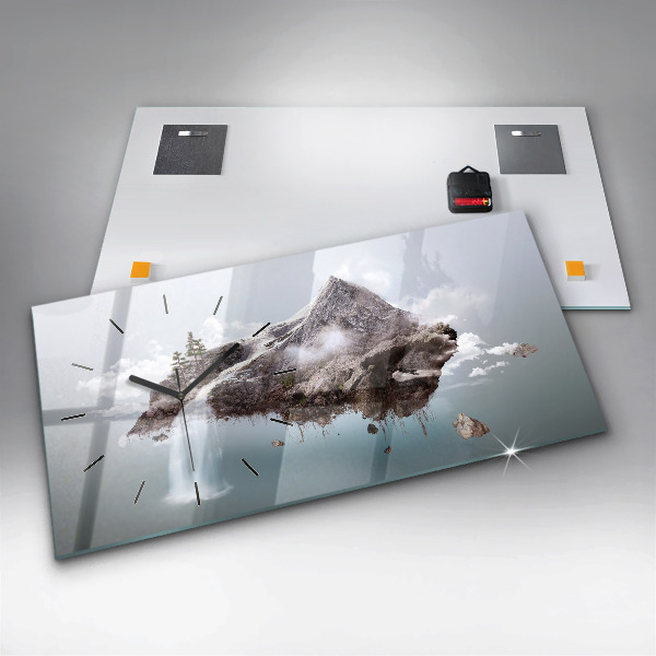 Horizontální hodiny na skle Vodopád na létajícím ostrově