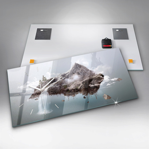 Horizontální hodiny na skle Vodopád na létajícím ostrově