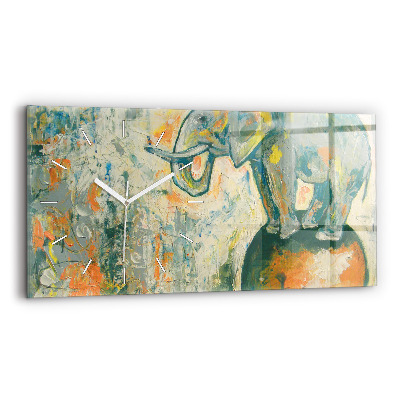 Horizontální hodiny na skle Malovaný postoj slona