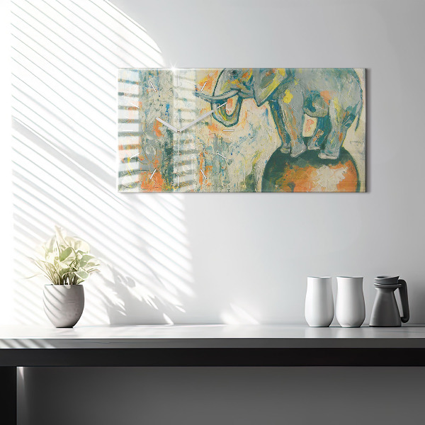 Horizontální hodiny na skle Malovaný postoj slona