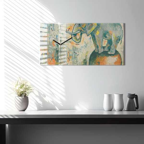 Horizontální hodiny na skle Malovaný postoj slona