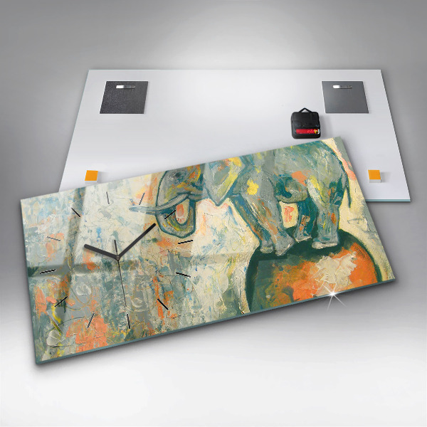 Horizontální hodiny na skle Malovaný postoj slona