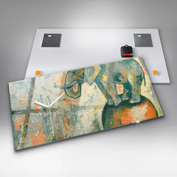 Horizontální hodiny na skle Malovaný postoj slona