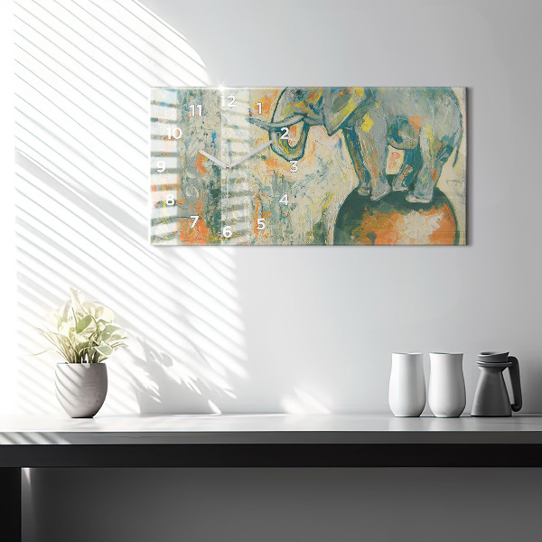 Horizontální hodiny na skle Malovaný postoj slona