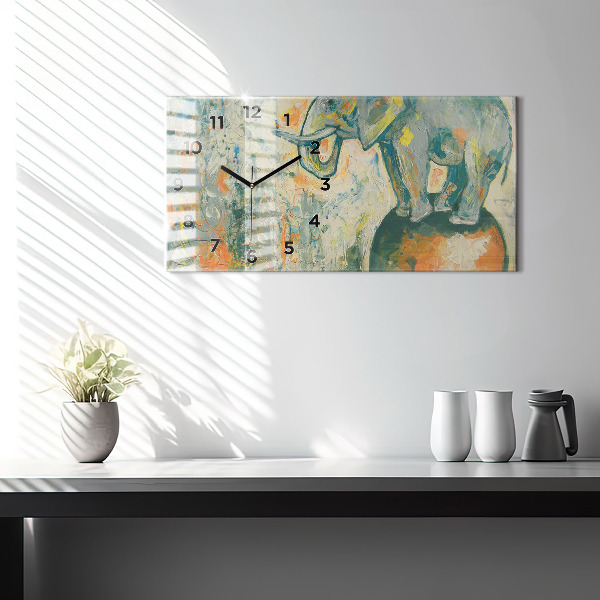 Horizontální hodiny na skle Malovaný postoj slona