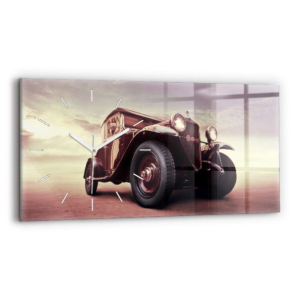 Horizontální hodiny na skle Historické auto